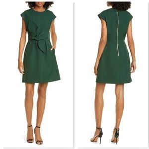 TED BAKER Green Polly Cap Sleeve Structured Twist Bow Front Sheath Dress